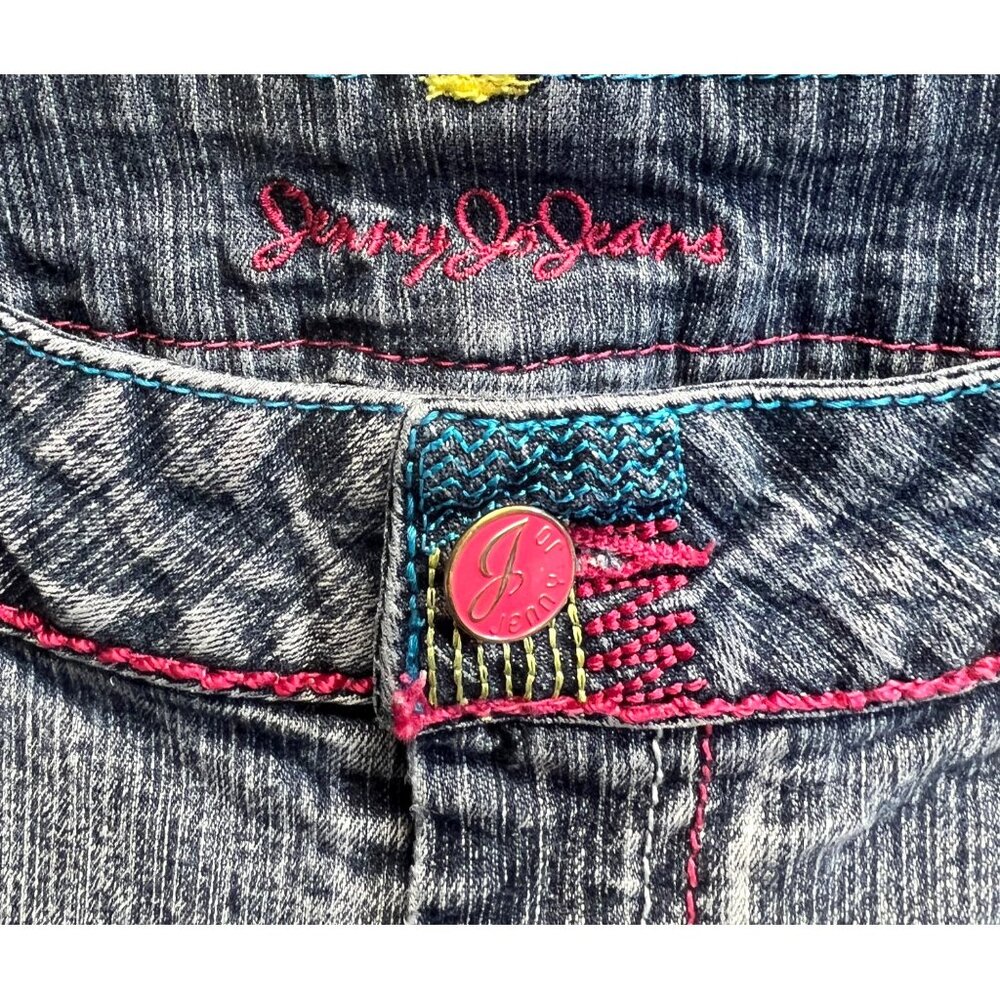 Jenny Jo Jeans Skinny Jeans 9/10 Denim Multi-Color Embroidered Stitching - Picture 3 of 4